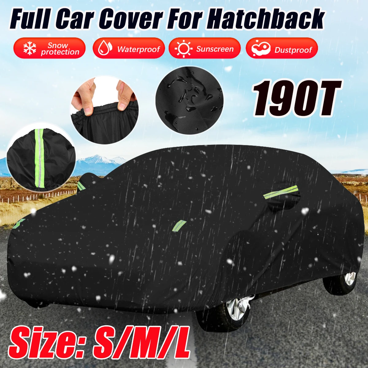190T Hatchback Full Car Cover Waterproof Windproof UV Dust Indoor Outdoor - £42.40 GBP+
