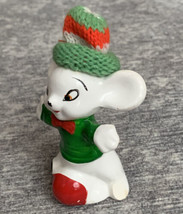 Vintage Christmas Mouse Hand Painted Figurine Mid century Knit Hat Chip In Foot - £6.32 GBP