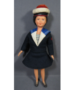 Vintage Doll  1940s  7&quot; Wool Sailor Dress &amp; Hat Floppy Legs Black Hair U... - £79.34 GBP