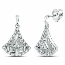 10kt White Gold Womens Round Diamond Fan Dangle Earrings 1/5 Cttw - £323.47 GBP