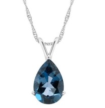 12x8mm Simulated Pear London Topaz Teardrop Pendant Chain 14K White Gold Over - £62.17 GBP