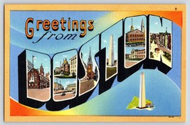 Postcard 1940s BOSTON Mass. Large Letter Greetings Bunker Hill Monument Linen - £3.13 GBP