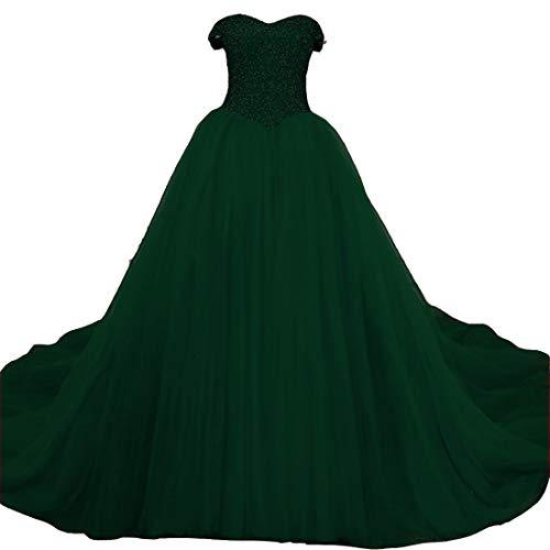 Kivary Off The Shoulder Beaded Ball Gown Long Evening Prom Dresses Emerald Green
