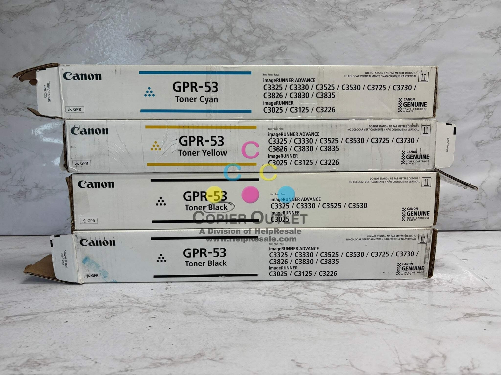 4 New Open Boxes ADVANCE C3325i C3330i,C3525i Toners GPR-53 CYKK - £182.72 GBP