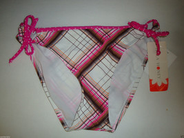 New Hula Honey Jr&#39;s Swimsuit Bikini Bottom Side Tie Brown/Pink Plaid M - £7.77 GBP