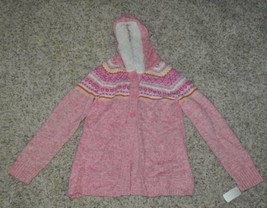 Girls Sweater Cardigan Sugar Rush Hooded Fairisle Pink White Long Sleeve... - $24.75