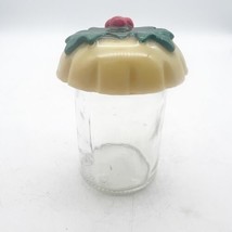 Vintage Small Glass Spice Bottle Jar Apothecary with Mushroom Holly Lid - £16.02 GBP
