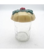 Vintage Small Glass Spice Bottle Jar Apothecary with Mushroom Holly Lid - £15.84 GBP