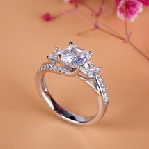 14K White Gold Plated 1.2CT Simulated Diamond Three-Stone Engagement Ring - £49.14 GBP