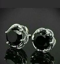 4Ct Round Brilliant Simulated Black Diamond Stud Earrings 14k White Gold... - $94.39