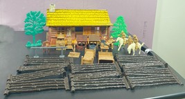 Marx Bar M Ranch Tin Litho Playset Figures Cowboys Furniture Fence Tree ... - $49.49