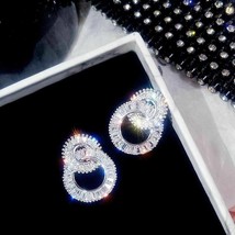 Luxury Silver Hoop Earrings Women Anniversary Jewelry Cubic Zirconia A Pair - £15.97 GBP