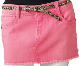 Wallflower Juniors Pink Spring Fiesta Belted Frayed Denim Miniskirt Skir... - $24.99