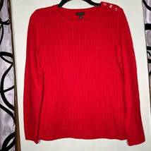 Talbots Sweater Womens Large Red Cable Knit Crew Neck Button Long - £11.34 GBP