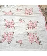 Vintage embroidered pillowcase set 2 pink floral flowers cherry blossom ... - $22.00