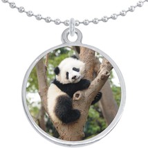 Panda Bear Tree Round Pendant Necklace Beautiful Fashion Jewelry - £8.47 GBP
