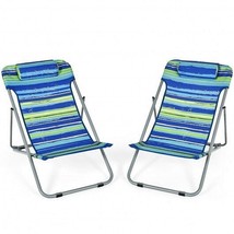 Portable Beach Chair Set of 2 with Headrest -Blue - Color: Blue - $140.04