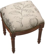 Vanity Stool Plant Study Plants Wood Stain Hand-Applied Brass Nailheads Linen - £196.94 GBP