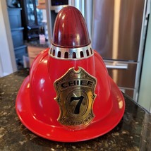 VINTAGE JAPAN RED FIRE CHIEF # 7 HELMET TOY ROTATING LIGHT &amp; SIREN WORKING - $112.46