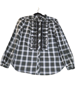 J Crew Womens XS Plaid Button Up Shirt Sequins Green Blue Round Hem Lace... - $13.22