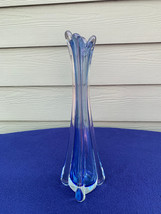 Swung bud vase, blue 4 finger 12&quot; no chips but small manufacturing defec... - $19.79