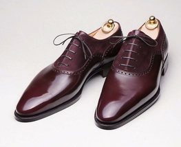 Handmade Purple Leather Formal Dress shoes for men, Two Tone Lace up shoes - £144.27 GBP