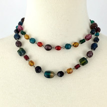 COLORFUL 2-strand glass bead necklace - chunky multicolor multishape choker 16+&quot; - £7.82 GBP