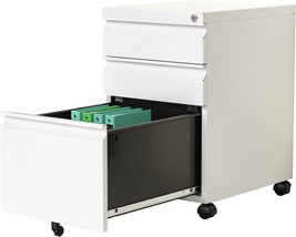 Lissimo 3 Drawer Mobile File Cabinet With Lock, Under Desk Storage, White). - £91.49 GBP