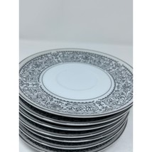 Premiere London Terrace Fine China Black Scroll Design Silver Rim 7 Sauc... - $26.18