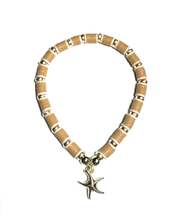 Heishi Beaded Stretch Anklet with Starfish Charm, Tan and Gold, Beach Style - $5.99