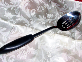 SPOON SLOTTED serving 13" long stainless black plastic handle hanging (h... - $6.60