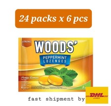 Lozenges Flu Throat WOODS&#39; Peppermints Honey Lemon DROPS 24 Packs x 6 pcs -DHL - £69.98 GBP