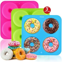 Full Size Donut Baking Pans 3 Pack, Big Size 4 Inch Silicone Baking Mold... - £20.77 GBP