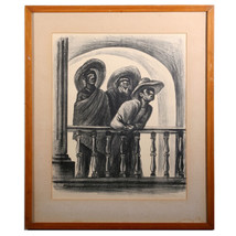 Untitled Signed Lithograph by Marshall Goodman (Three Men by Rail) 21x25&quot; 1941 - £745.15 GBP