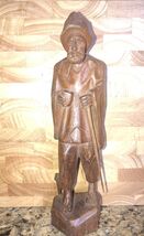 Vintage Hand Carved Wood Man Figure With Stick Folk Art - $19.75 CAD