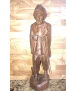 Vintage Hand Carved Wood Man Figure With Stick Folk Art - $14.00