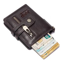New Anti-magnetic Card Holder Smart Wallets Men Cowhide Leather Aluminum Small P - £44.50 GBP