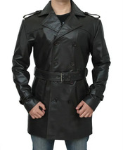 Men&#39;s German Classic WW2 Officer Military Uniform Black Leather Pea Coat - £77.85 GBP+