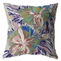 16 Lilac Green Hibiscus Indoor Outdoor Throw Pillow - £41.21 GBP