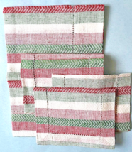 Sferra Ascot Red/Emerald Stripe Linen 3 PC. Cocktail Napkins &amp; 1 Placema... - $36.90