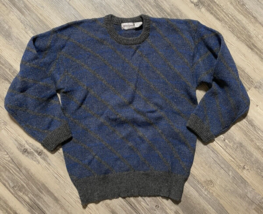 Vtg Michael Jordan Sweater 100% Pure Wool Stripes 80s 90s Blue Gray Dad Grandpa - £12.25 GBP