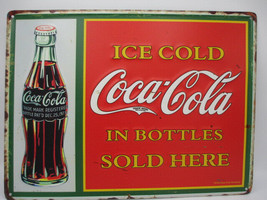 Coca-Cola Distressed Metal Sign Embossed Ice Cold Sold Here Logo Retro - £10.45 GBP