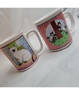 VTG Siamese Cat Coffee Tea Mugs Set Cat Lady Outdoors Being Naughty Wind... - $13.94