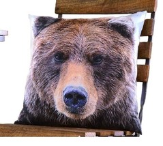 Brown Bear Throw Pillow Decorative 17 x 17 Polyester Country Rustic Cottage - $31.68