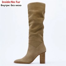 ZA INS New Fashion Luxury Knee High Boots Boots Full Cow Leather High Heels Fash - £133.33 GBP