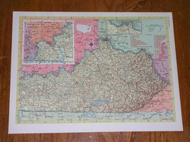 1953 Vintage Map Of Kentucky / Verso Kansas - £13.45 GBP