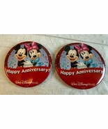 Set Of 2 Retired Mickey &amp; Minnie Anniversary Buttons Walt Disney World - $235.46 MXN