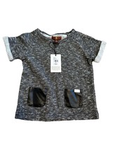 7 For All Mankind Toddlers Top Gray 4T Knit SS Faux Leather Pockets Girls NWT - $28.71