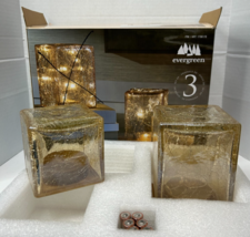 Evergreen 2-piece Hand-Blown LED Glass Cube Towers, Gold Crackle Finish ... - $31.63