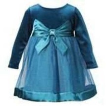 Girls Dress Easter Youngland Blue Velour Glitter Mesh Lined Toddler- 12 months - £23.73 GBP